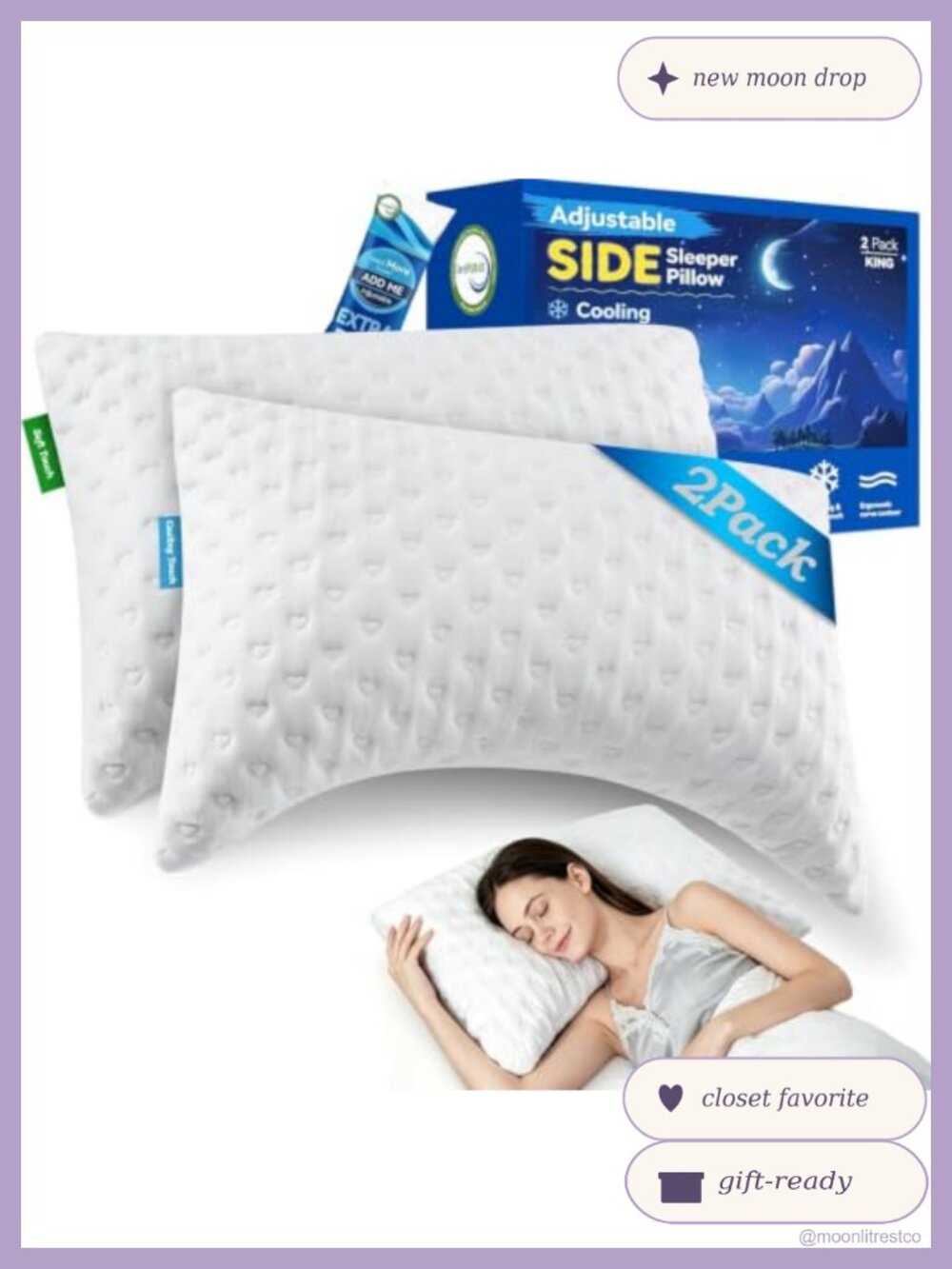 Side Sleeper Pillows Set of 2 - Curved Ergonomic Memory Foam Adjustable King